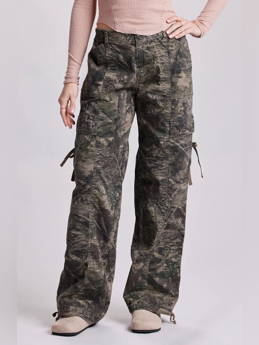 Union Bay Jude Camo Print High Waist Wide Leg Cargo Pants Green